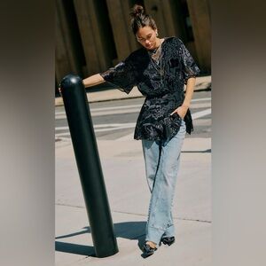 NWT free people manuka burnout black velvet mini dress medium